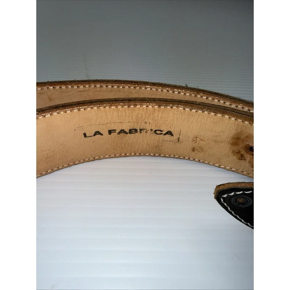 La Fabrica artisan leather western belt intricate embroidered Geometric 42